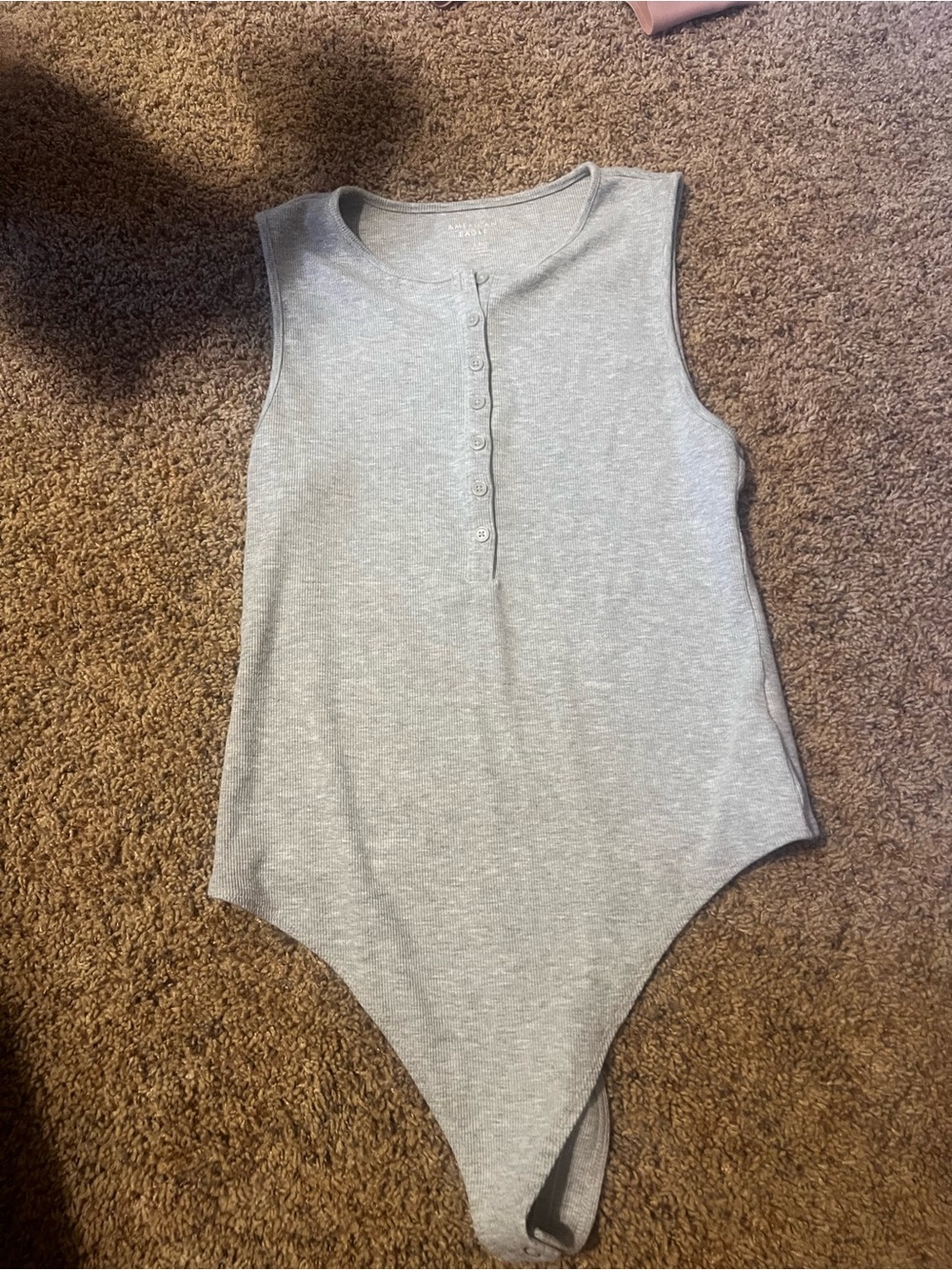 American Eagle Outfitters Sleeveless Gray Henley Bodysuit